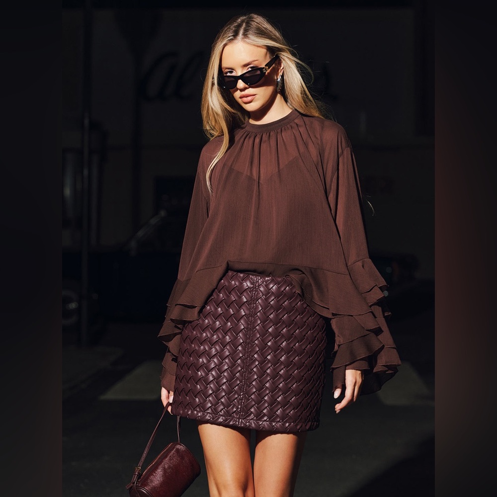 NWT - Faux Leather Woven Mini Skirt - Picture 2 of 6